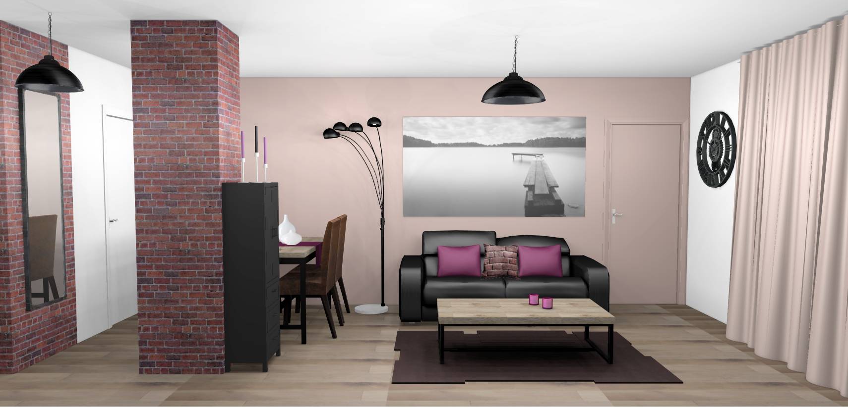 Déco salon prune et taupe