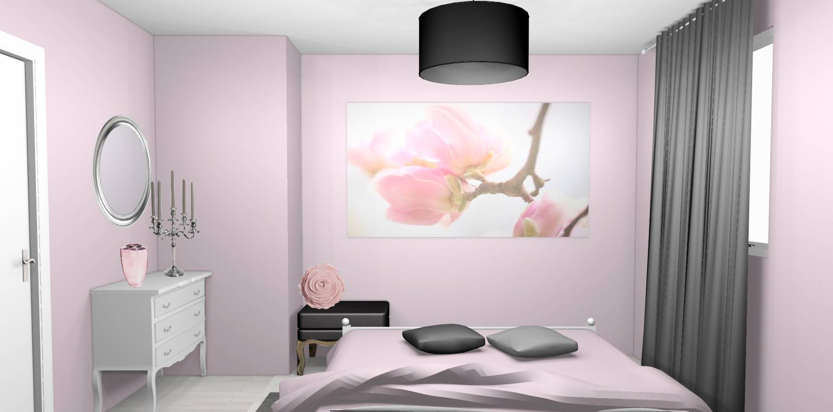 Chambre campagne chic romantique rose pale papier peint gris 3 .