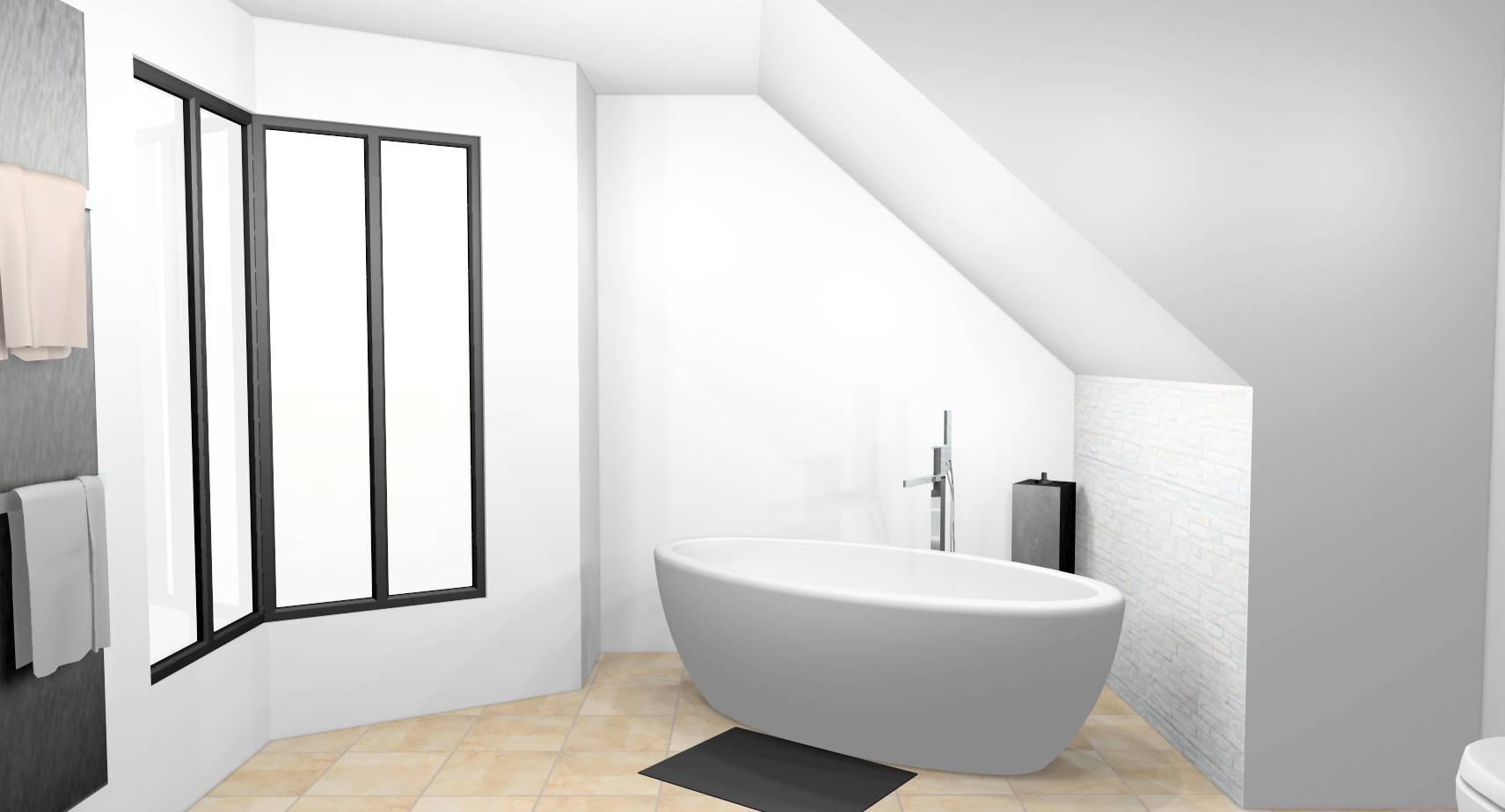 Salle de bain moderne zen baignoire ilot mosaique parement wc suspendus vasques rondes a poser 2.jpg