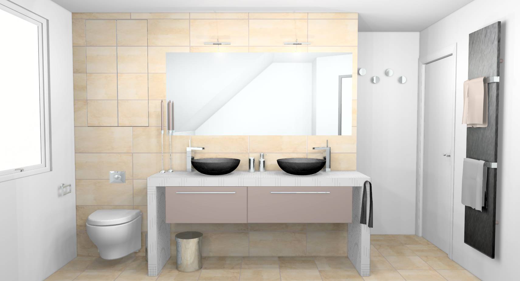 Salle de bain moderne zen baignoire ilot mosaique parement wc suspendus vasques rondes a poser 4.jpg