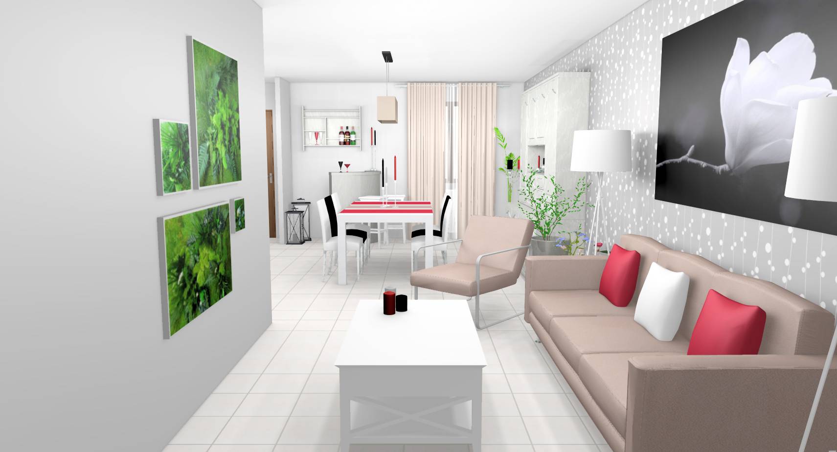 Salle à manger rouge et beige