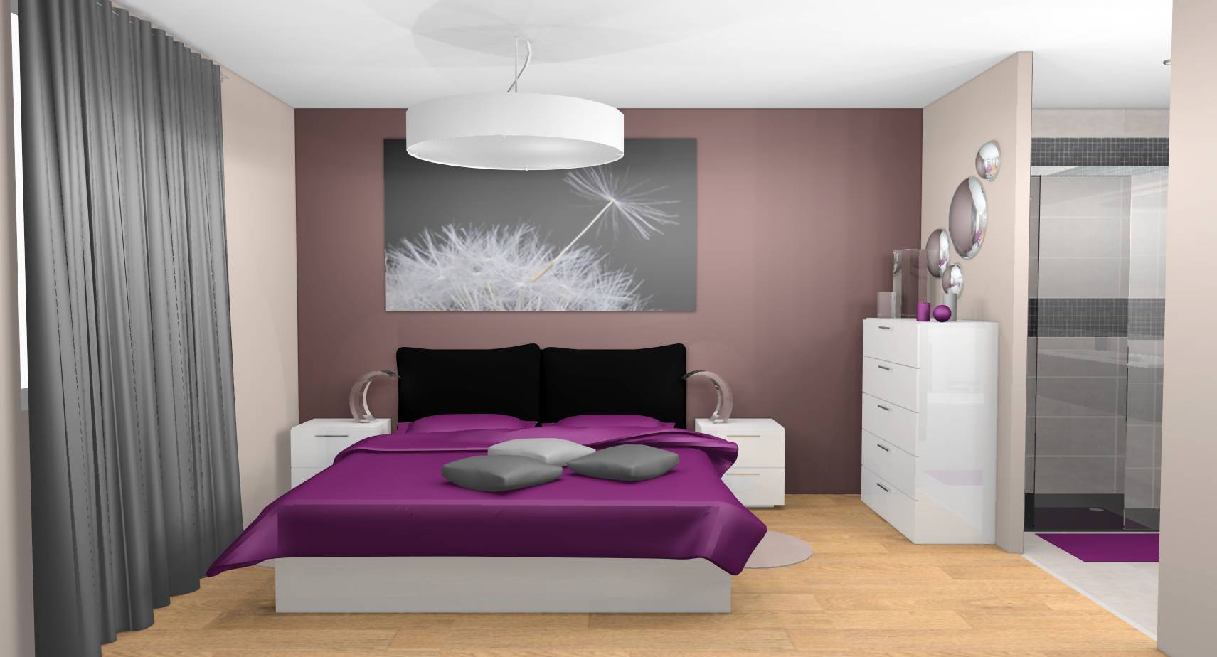 Déco chambre gris et prune