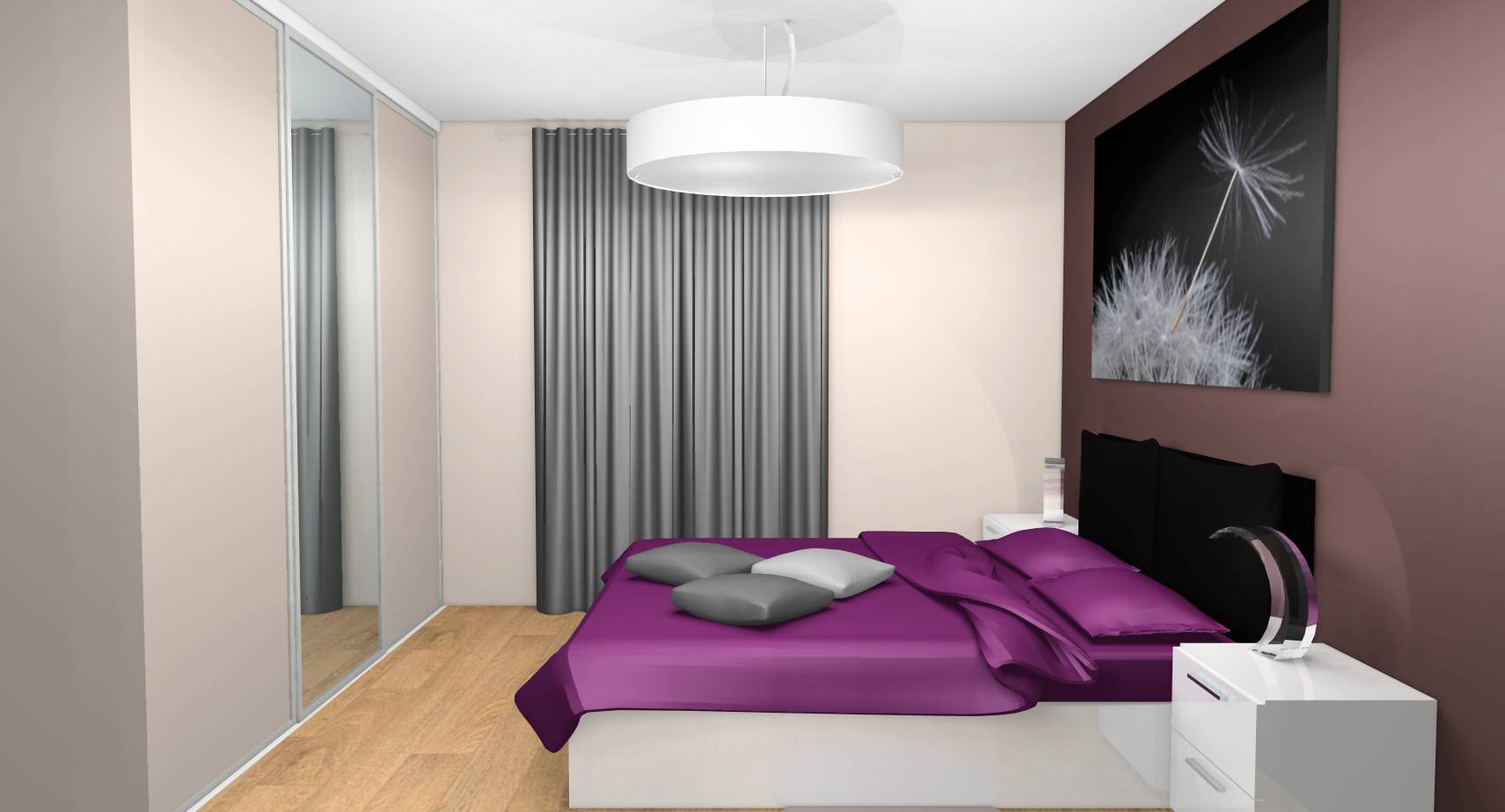 Déco chambre prune et beige