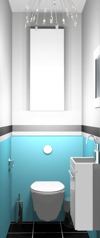 WC suspendus gris anthracite turquoise sous bassement graphique
