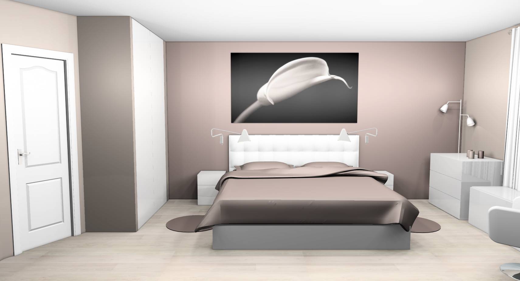 Déco chambre mur taupe