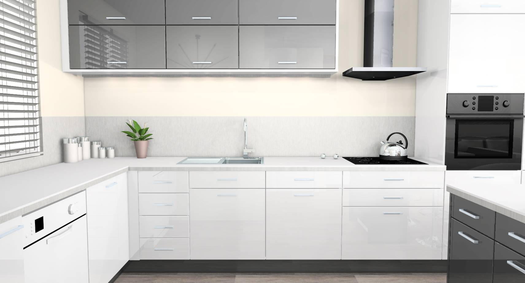Cuisine grise plan de travail blanc