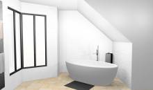 Salle de bain moderne zen baignoire îlot mosaïque parement wc suspendus vasques rondes à poser